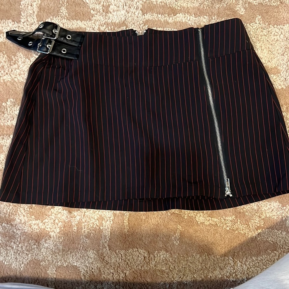 CurrentMood navy and red pinstripe mini skirt